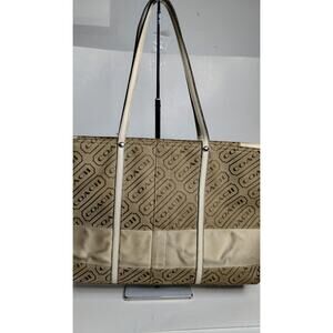 Coach Signature Beige Tote Bag with Cream Trim